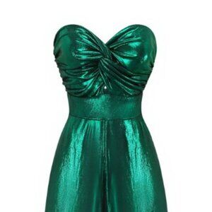 Green 1970s Knotted Cut-Out Glossy Jumpsuit - Size S/2
